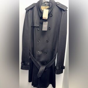 NWT Burberry Long Black Cashmere Lined Kensington Trench Coat US 46 EU 56